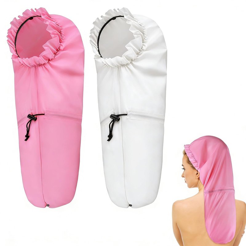 2 Pcs Large Shower Cap for Braids, Extra Long Shower Cap for Women Long Hair & Locs, Waterproof Hair Bonnets for Dreadlocks Drawstring Bath Caps for Women & Men (Pink, White)