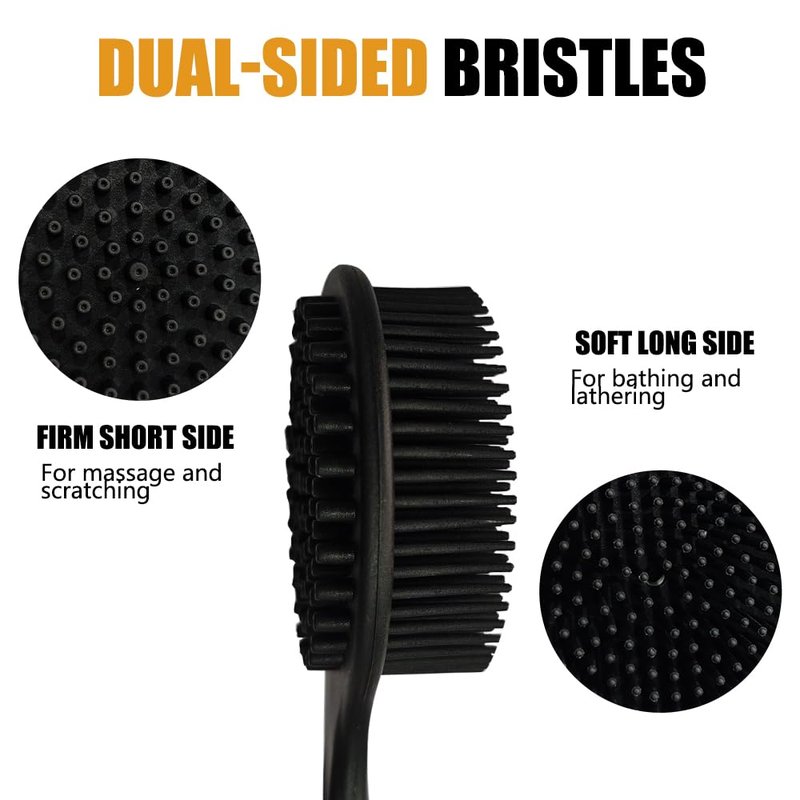 Silicone Back Scrubber for Shower Body Brush with Long Handle Double Sided Bath Exfoliating Massage Brushes Men Women (Grey)