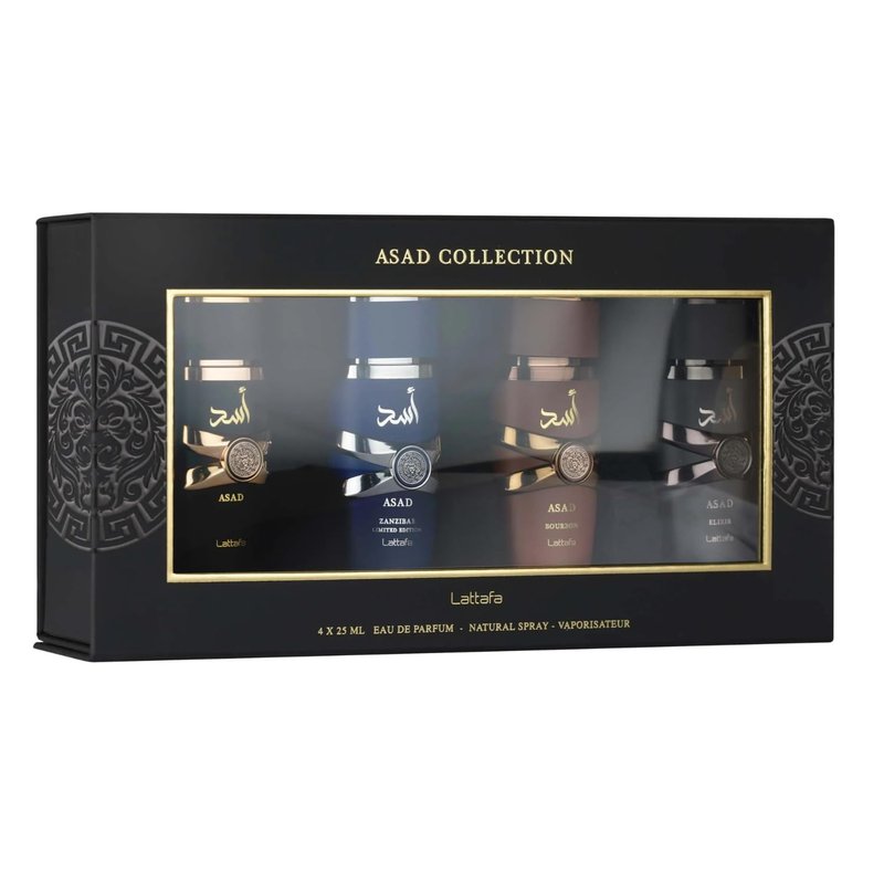 Lattafa Asad Men's Oriental Fragrance Gift Set - 4-Piece Collection | Elixir, Bourbon & Zanzibar Scents