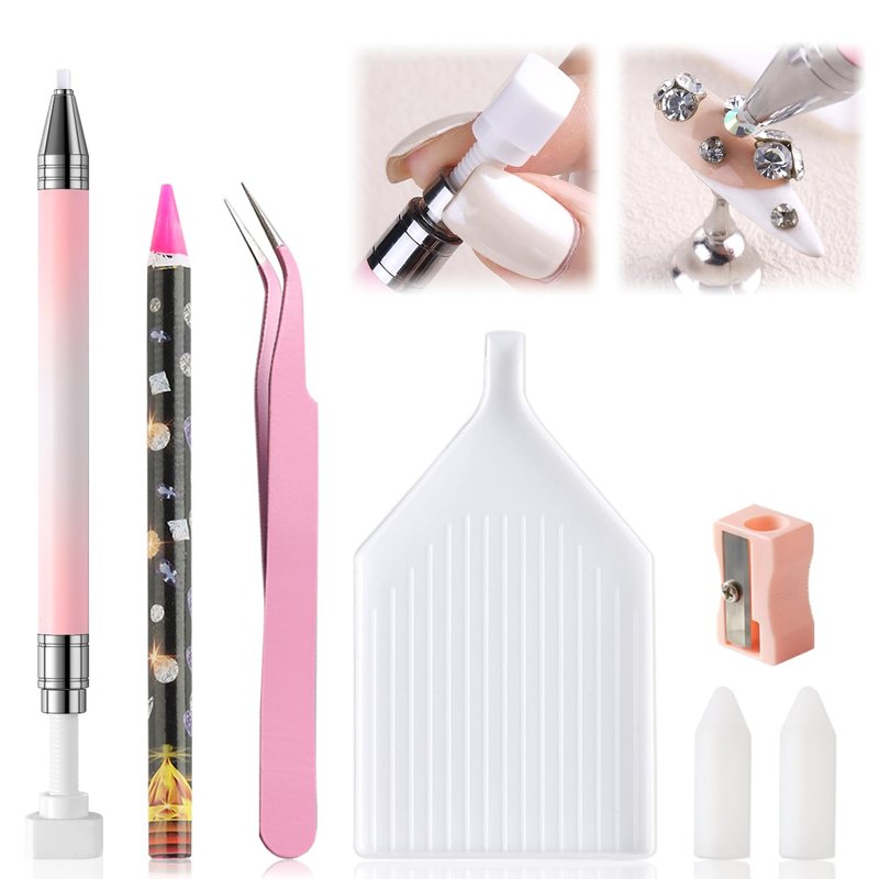Rhinestone Picker Tool Kit - 7PCS Wax Pencil, Diamond Gem Applicator, Tweezers & Sorting Tray for Nail Art | DIY Manicure Supplies
