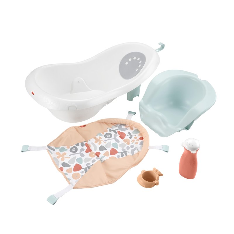 Fisher-Price™ Baby to Toddler Bath 4-in-1 Sling 'N Seat Tub with Removable Infant Support and 2 Toys, Summer Blossoms