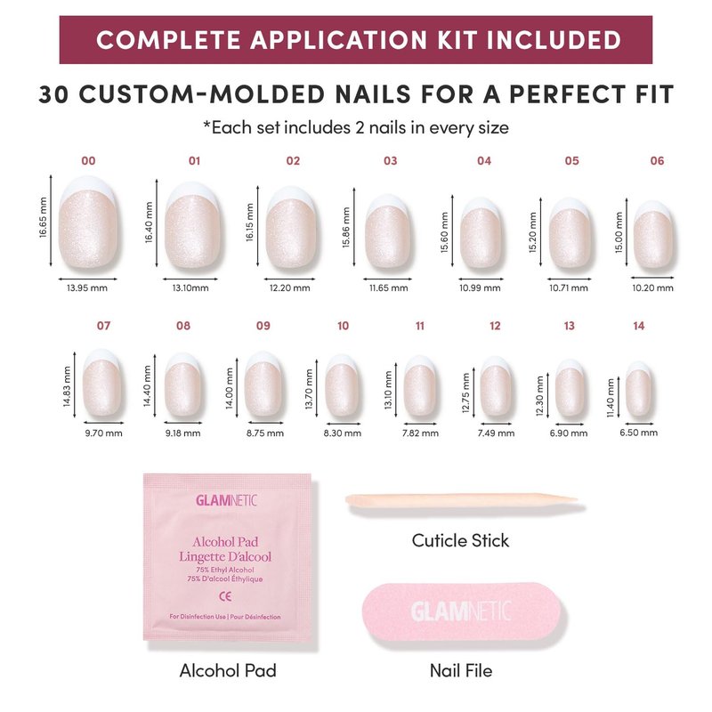 Glamnetic Quick Press Mani - No Glue Press On Nails, Just Peel and Stick, Round Extra Short Nails, Mess Free, Salon Quality Stick On Nails, Velvet French | in 15 Sizes - 30 Nail Kit