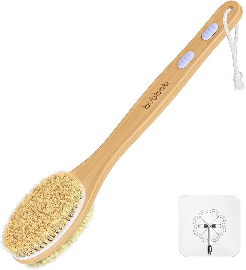 Skiennix Back Scrubber - Long Handle Bath Brush for Exfoliating | Wet or Dry Use, Blue
