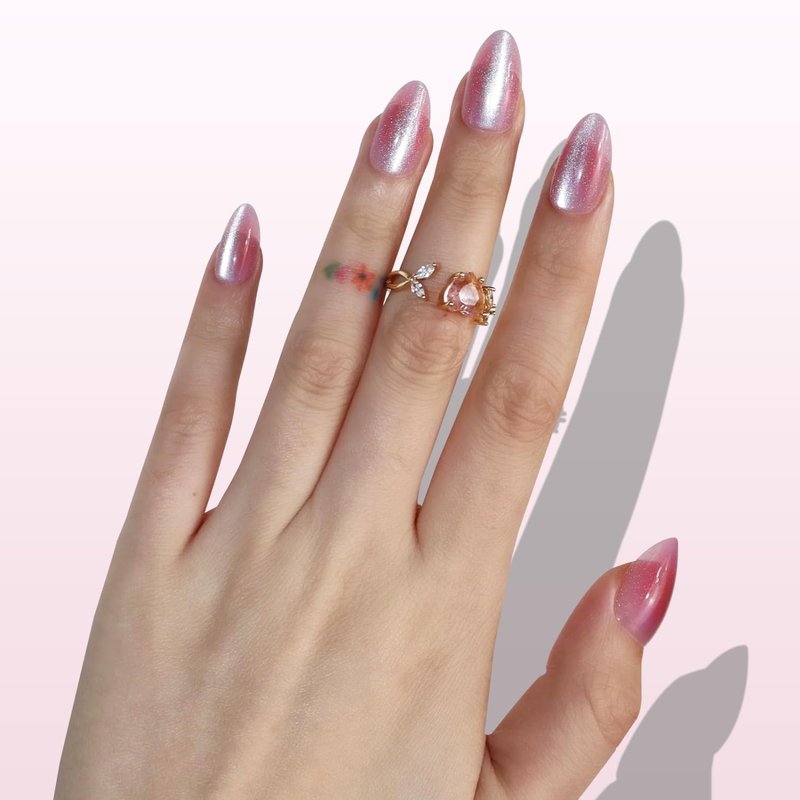 Nail Reformation Press On Nails, Sakura | Blushing Pink Ombre Short Almond Fake Nails with Velvet Finish, Salon Quality, Reusable Stick On Nails in 16 Sizes - 32 Nail Kit with Glue, Gifts for Women