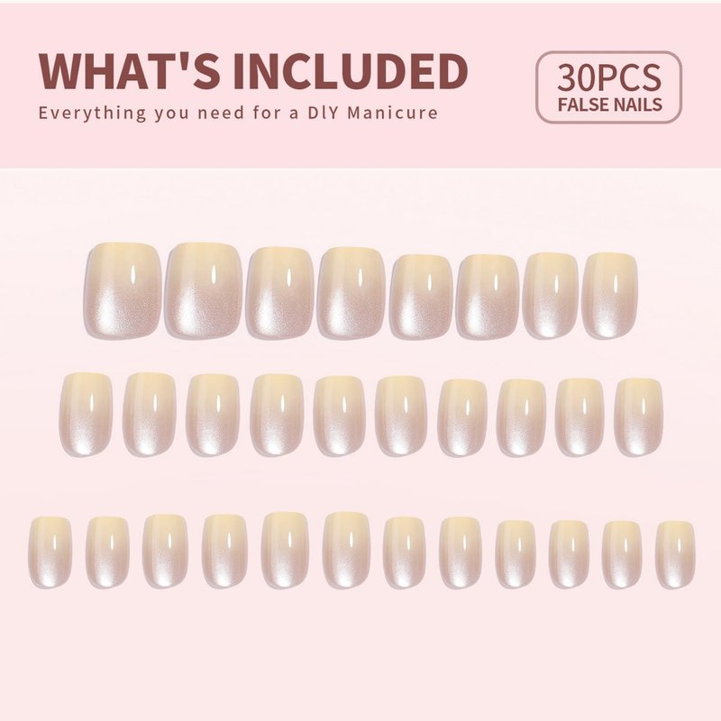 30 Pcs Cats Eyes Soft Gel Press on Nails Gradient Luxurious Fake Nails with Glue Short Square Thickened False Nails Designs Glitter Acrylic Nails Full Cover Stick on Nails for Women Art DIY 15 Sizes
