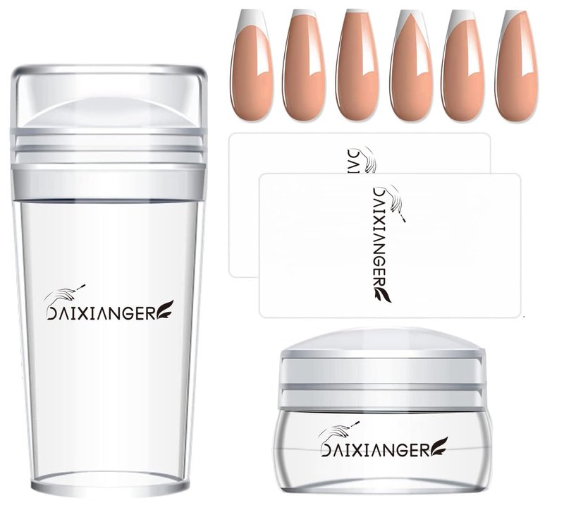 DAIXIANGER French Tip Nail Stamp, Nail Stamping Kit, French Tip Stamp Tool, 2 Sizes Clear Nail Stamper with Scraper, Professional Nail Stampd for French Manicure & DIY Nail Art at Home