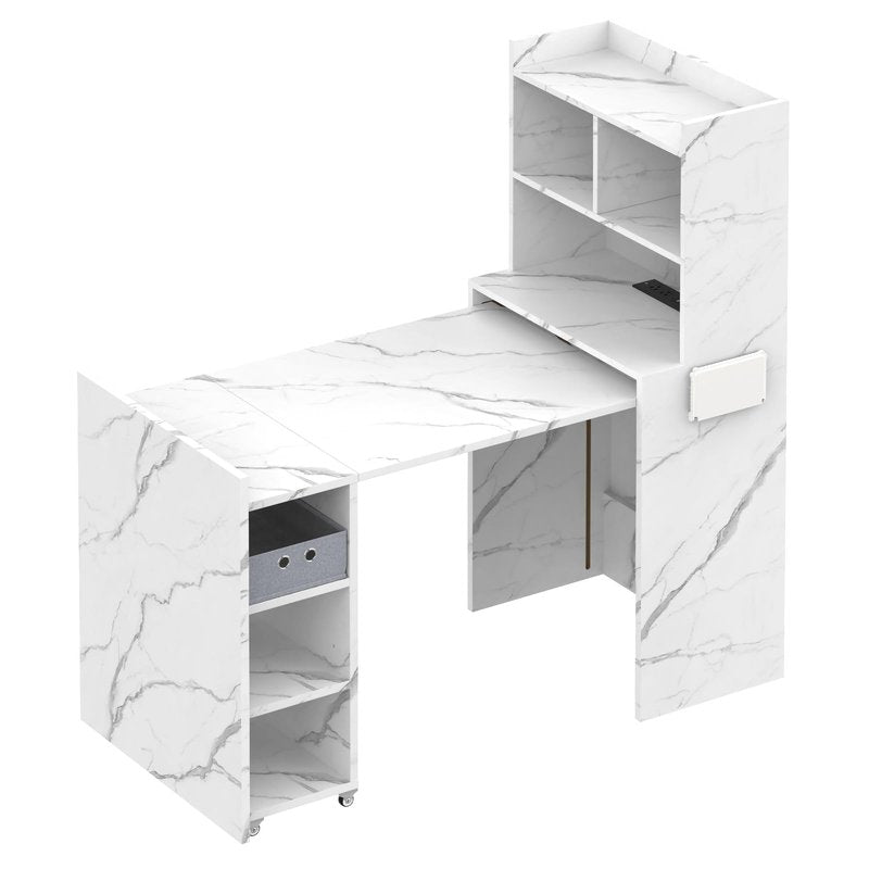 MOMOKOVA Foldable Manicure Table Nail Desk, Extendable Nail Station with Charging Station, Storage Shelf & Fabric Drawer, Wall Mount Nail Tech Table Modern Multipurpose Table for Home & Office, White