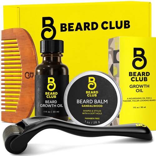 The Beard Club Beard Growth Kit - Derma Roller, Beard Growth Oil, Sandalwood Beard Balm, Beard Comb - Gift Set