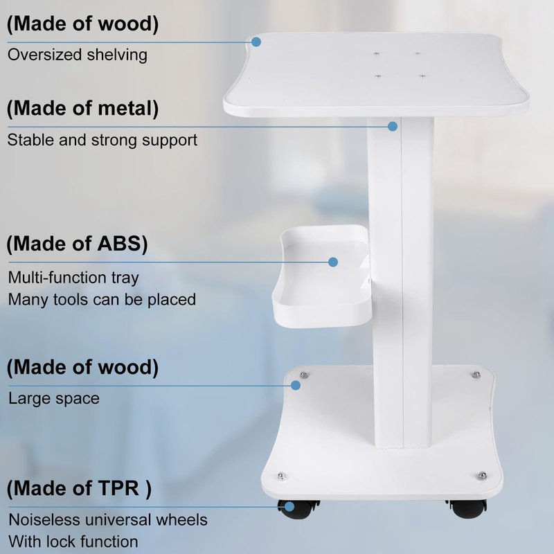 3 Tiers Beauty Trolley Cart with Wheels, Aluminum Salon Rolling Cart Work Station for Spa Pedicure Tattoo Craft Supplies, White