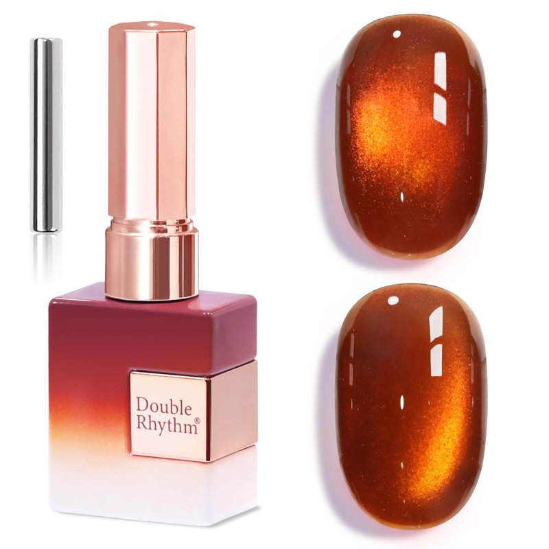 Double Rhythm Jelly Glass Cat Eye Gel Polish with Magnet 15ML Holographic Glitter Shimmer Translucent Sheer Color Magnetic Nail Polish Salon DIY at Home (Amber Orange-MC1314)