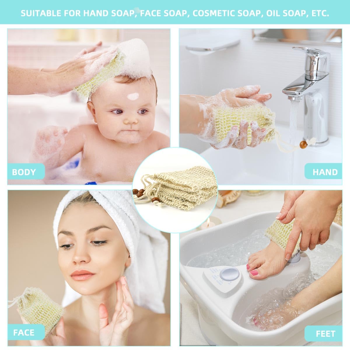 5 Pack Soap Saver Bag Exfoliating Soap Saver Pouch Shower Soap Bag Mesh Bar Natural Sisal Exfoliating Soap Pouch for Bath and Shower Soap Bags with Drawstring Plastic-free Foaming and Drying Soap Bag