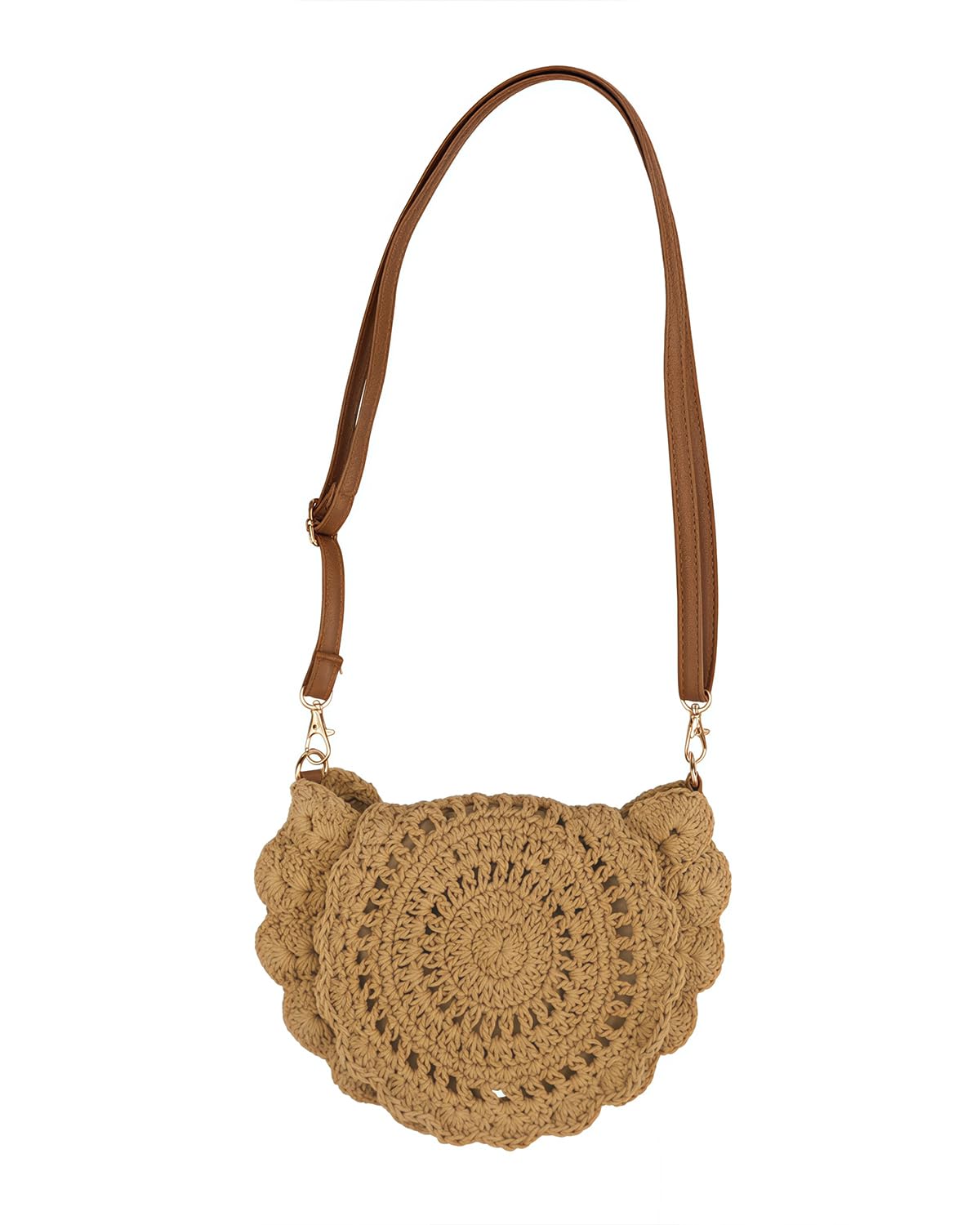 Suillty Women Hollow Out Straw Woven Shoulder Bag Small Round Crossbody Purse Handbag Summer Beach Messenger Bag