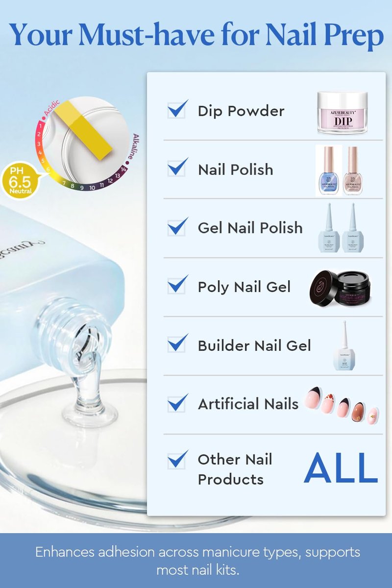 AzureBeauty 18ml Acid-Free Nail Dehydrator | Professional Gel & Acrylic Nail Prep for Strong Adhesion