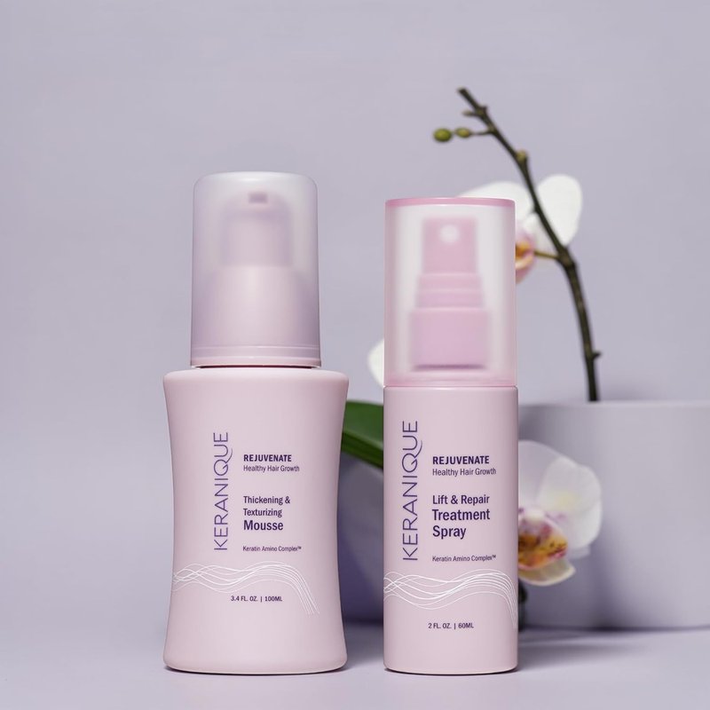 Keranique Volume & Protect Styling Kit - Volumizing Hair Mousse & Heat Protectant Spray for Fine Hair | 2 oz & 3.4 oz