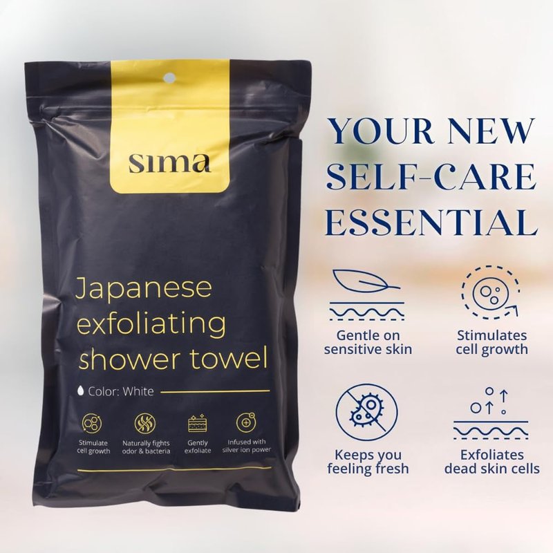Sima Brand Exfoliating Washcloth Face & Body Scrub Towel - Japanese Exfoliating Towel with Hexagon Fibers, Body Scrubber with 2 Sides for Scrubbing & Washing, Extra Long Towels (Black, 3 Pack)