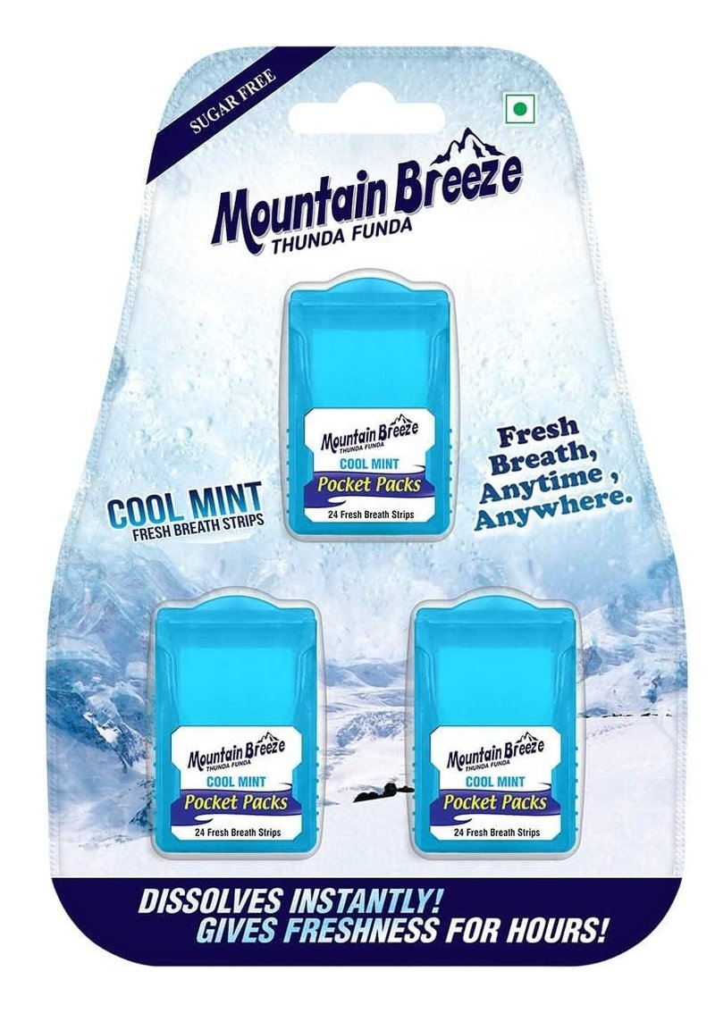 Mountain Breeze Oral Hygiene Mouth Freshener Sugar Free Cool Mint Flavoured Breath Strips (24 Strips Each Cassatte)-Pack of 1(3 Cassette) NEW
