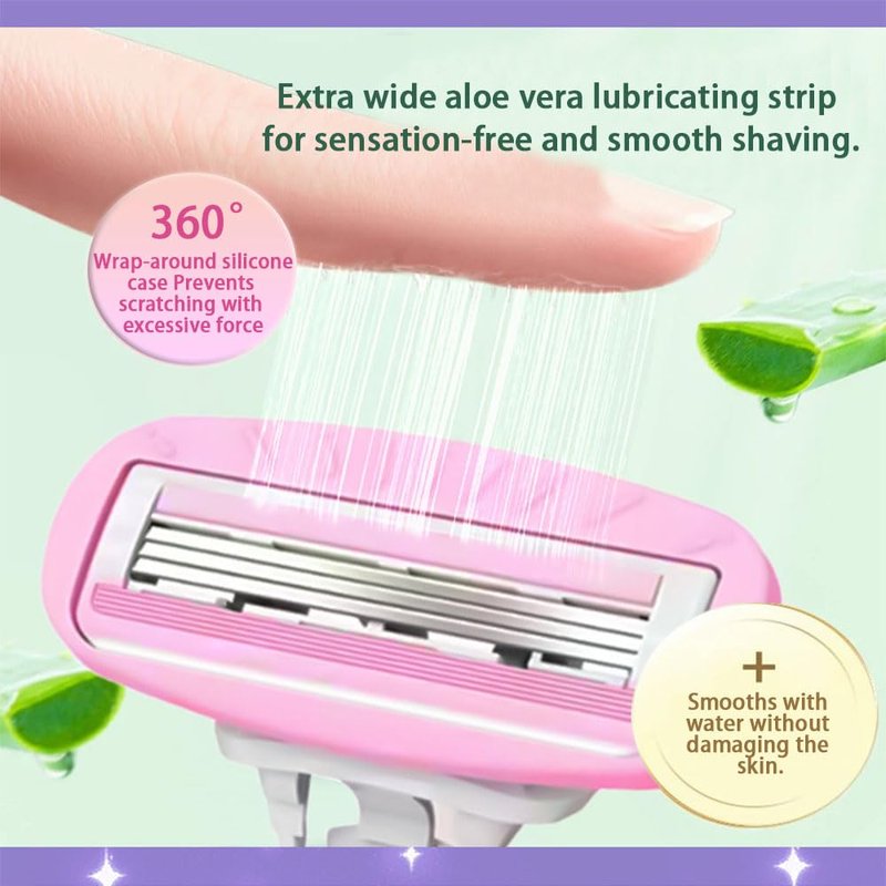 New women's anti-scratch razor, safety razor, designed for a close, smooth shave and shave Standard 1 blade (Purple + 3 tips)