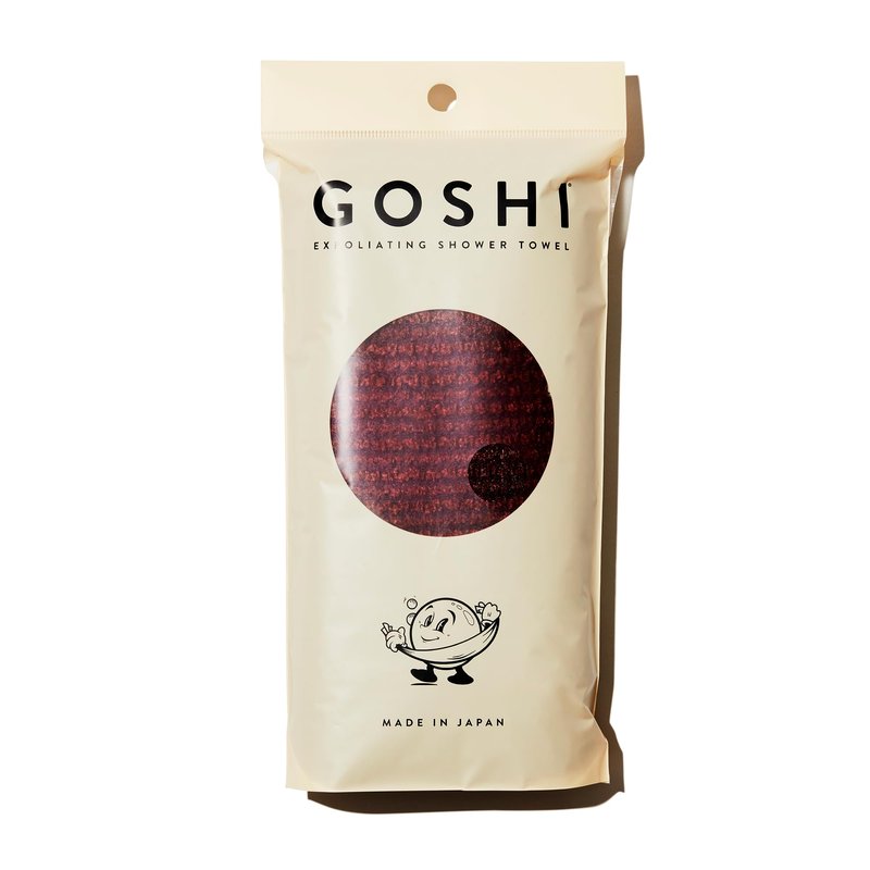 GOSHI Exfoliating Shower Towel - Long Body Scrubber for Back Acne, KP & Smooth Skin - Durable Rip-Resistant Weave, Quick-Dry Nylon Washcloth - Ethically Crafted in Gunma, Japan - Red