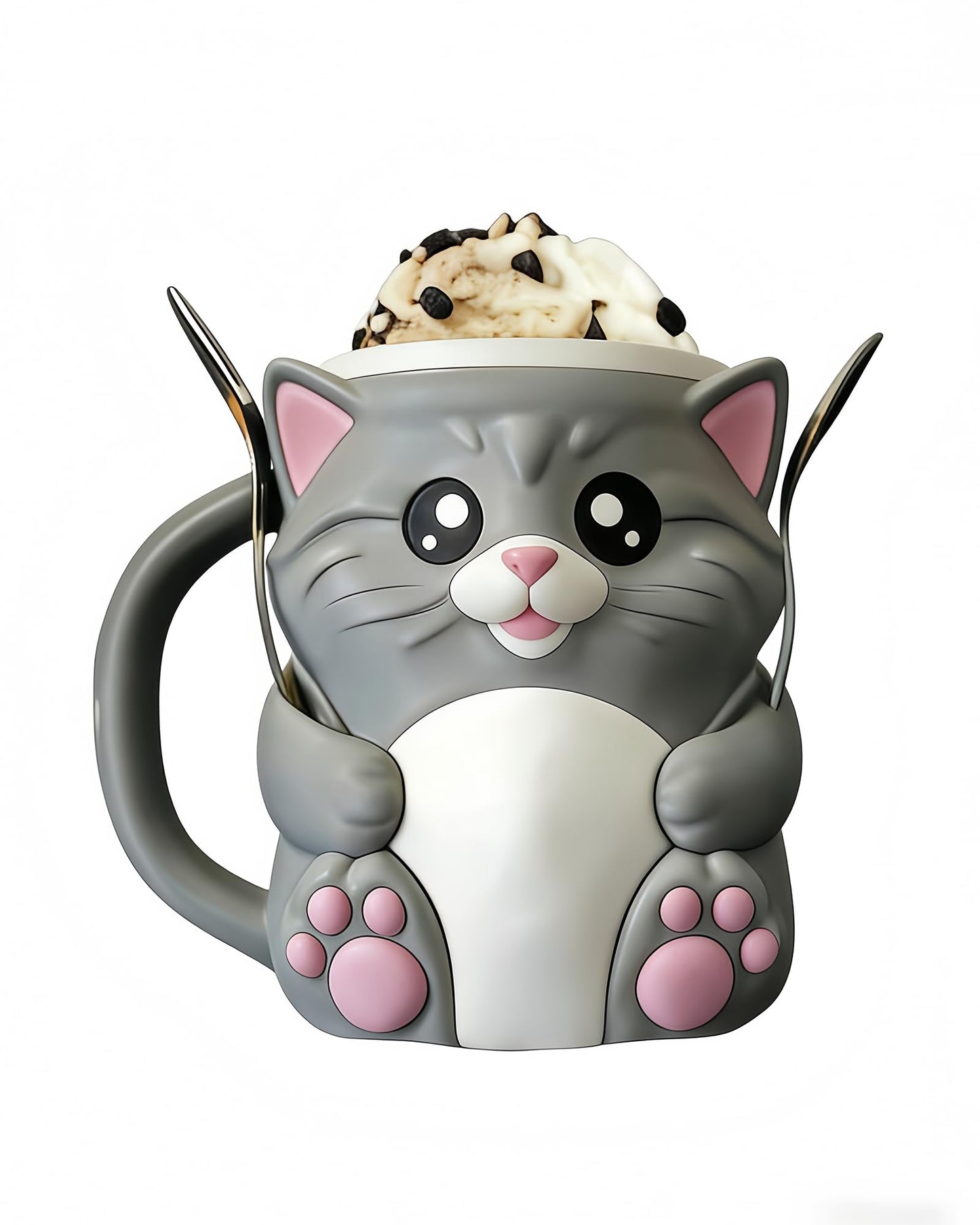 LDJDSDS Ice Cream Pint Holder, Insulated Ice Cream Holder Sleeves for 16 oz Pints with Spoon Slots & Hidden Snack Drawer, Leak Proof Popsicle Cooler Container Cozy, Gifts for Animal Lovers (Cat)