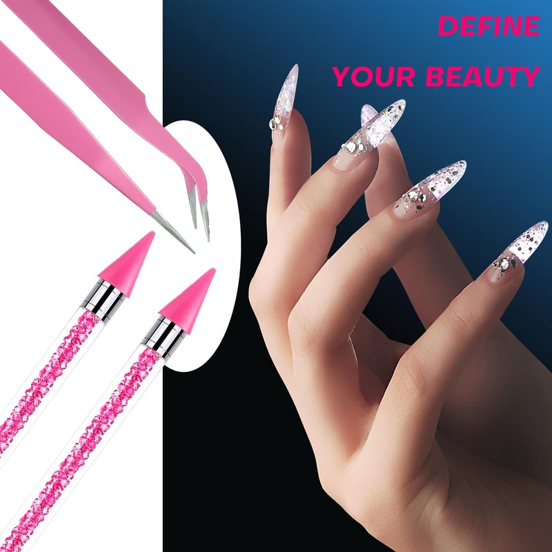 Rhinestone Picker Tool Set - Dual-Head Wax Pens with Tips & Tweezers | 2-Piece Nail Art Kit