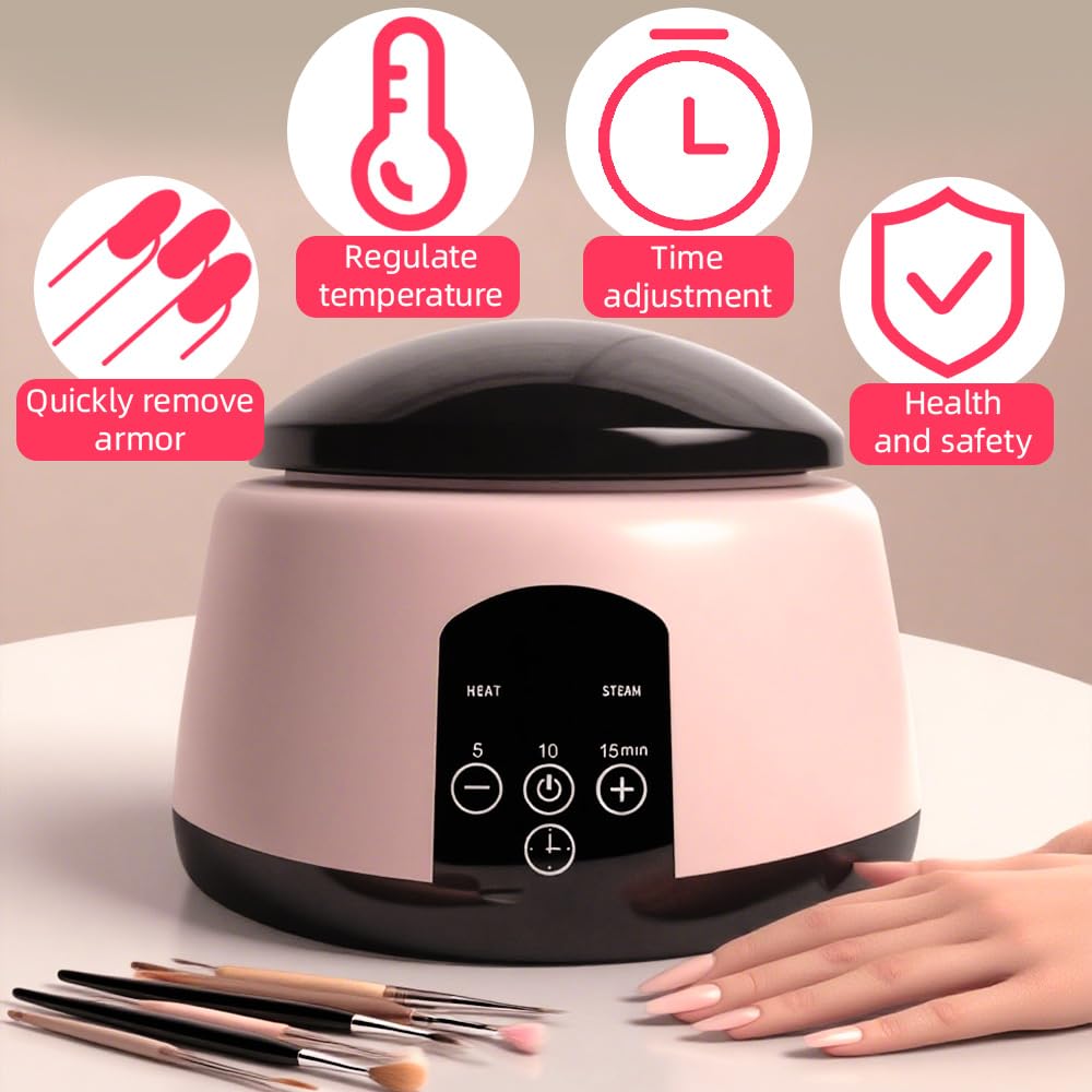 WBHLDM Electric Nail Soaking Bowl- Fast Soak Off Acrylic Nail Remover & Steamer, One-Handed Gel Polish Soaking Off Device for Home and Salon Use (Pink)