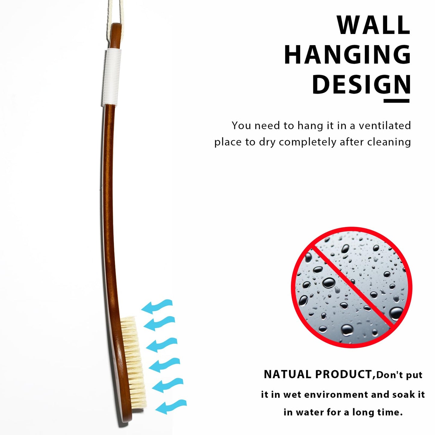 ICANdOIT-17.71Inch Natural Boar Bristles Anti-Slip Long Handle Bath Brush,Bent Handle Shower Scrubber for Exfoliating,Shower Back Brush,Exfoliation Set with Pumice Stone(2 Pack)
