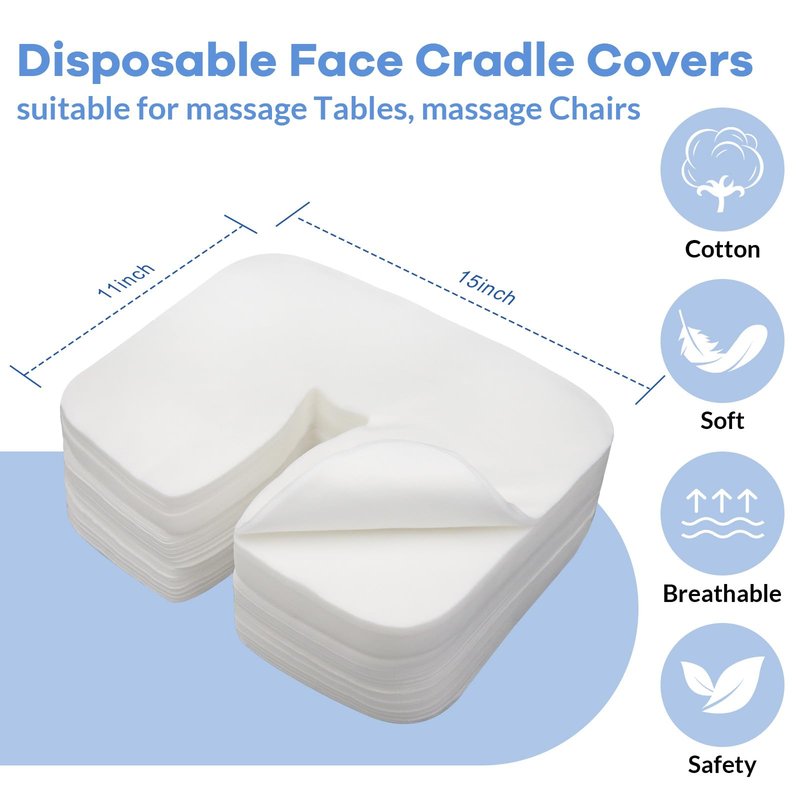 300 Count Disposable Face Cradle Covers, Medical-Grade, Ultra Soft, Luxurious, Non-Sticking Massage Face Covers, Headrest Covers for Massage Tables & Massage Chairs