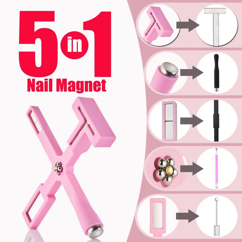 11Pcs Cat Eye Magnet Set for Nails Art, 5 in 1 Multifunction Nail Magnets for Cat Eye Gel Nail Polish, Magnetic Sticks Nail Design Glassy Moon French Flower Heart Cats Eye Effect Manicure DIY