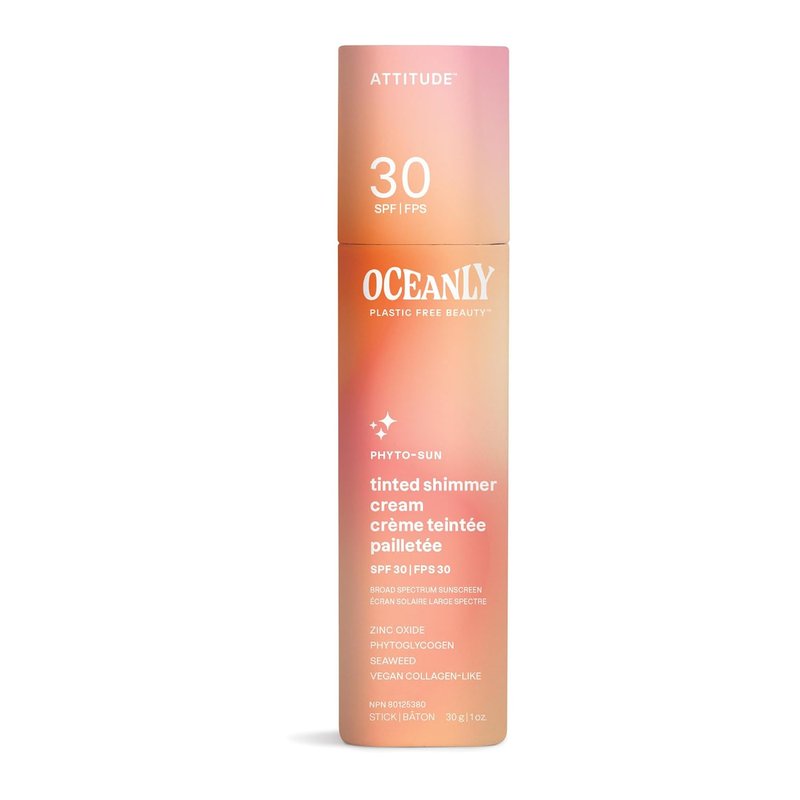 ATTITUDE Oceanly Tinted Shimmer Face Cream Stick - SPF 30, EWG Verified, Plastic-Free, Universal Tint, 1 Ounce
