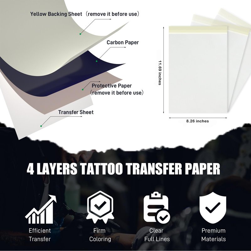 Peslief Tattoo Transfer Paper - 50 Sheets Thermal Stencil Paper for Tattooing A4 Size 4 Layers DIY Tattoo Tracing Paper Tattoo Transfer Kit Compatible with Tattoo Printer Machine Tattoo Supplies