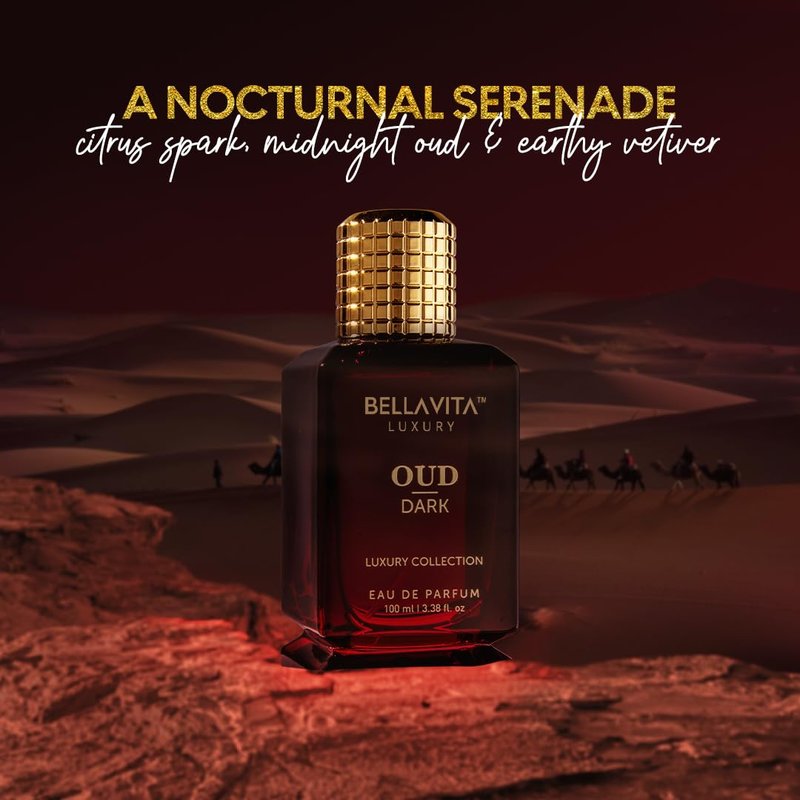 **Bellavita Dark Oud Eau de Parfum - Unisex Long-Lasting Fragrance | 100 ml (3.4 fl. oz.) | Smoky Grapefruit & Vetiver Notes**
