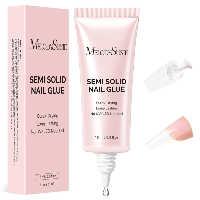 MelodySusie Super Strong Nail Glue, Semi Solid Nail Glue Press On Nails, Quick Drying, No UV Lamp Needed, Long Lasting, Nail Glues DIY Home Salon Manicure 15ml