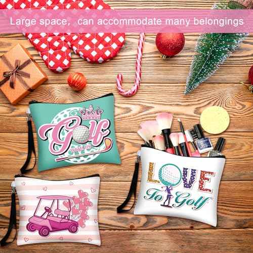 18 Pieces Golf Gift for Women Golfers Cosmetic Bags 9 Styles Makeup Bag Bulk Zipper Pouch Travel Toiletry Bags Purses Organizer Case for Ladies Girls Golfers Lover Player Accessories