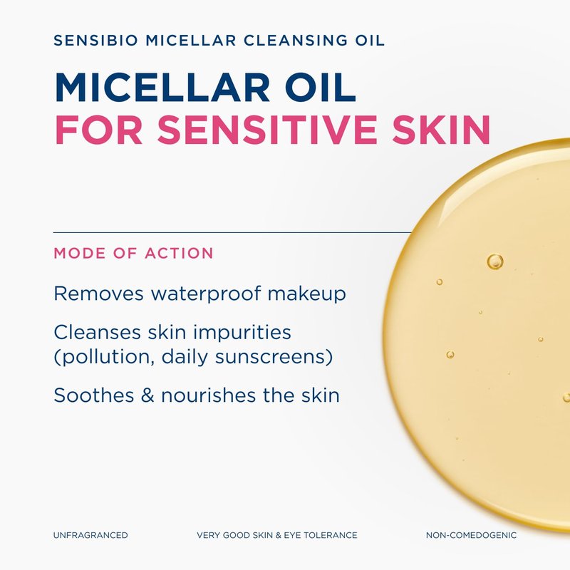 Bioderma Sensibio Micellar Cleansing Oil, 1st Ecobiological Micellar Formula Gentle Face Cleanser That Deeply Cleanses, Soothes & Nourishes Skin with Oil-to-Milk Texture, Fragrance-Free, 5 Fl Oz
