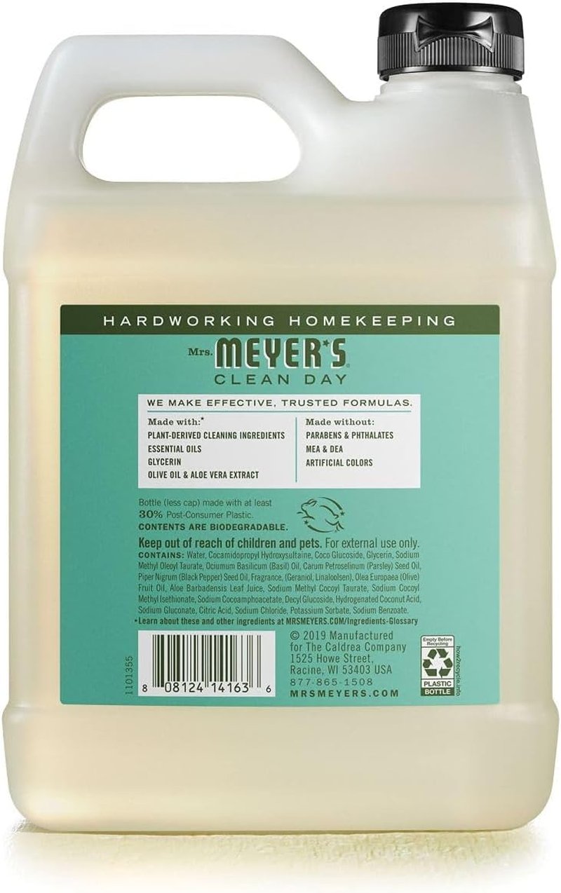 MRS MEYERS CLEAN DAY Soap Refill, Liquid Basil, 33 Ounce (Pack of 6)