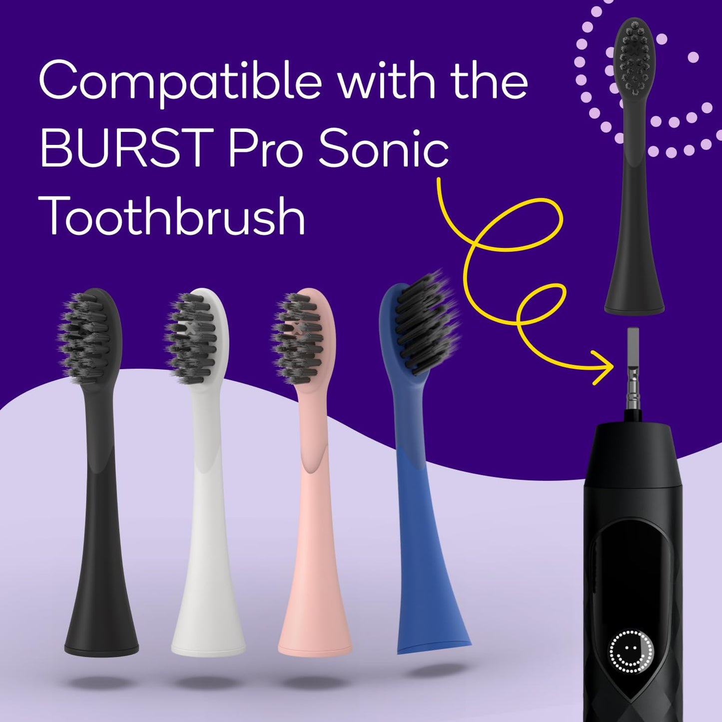 BURST Pro Sonic Electric Toothbrush Genuine Replacement Heads (White/3 Pack) | Soft Bristles for Deep Clean, Stain & Plaque Removal