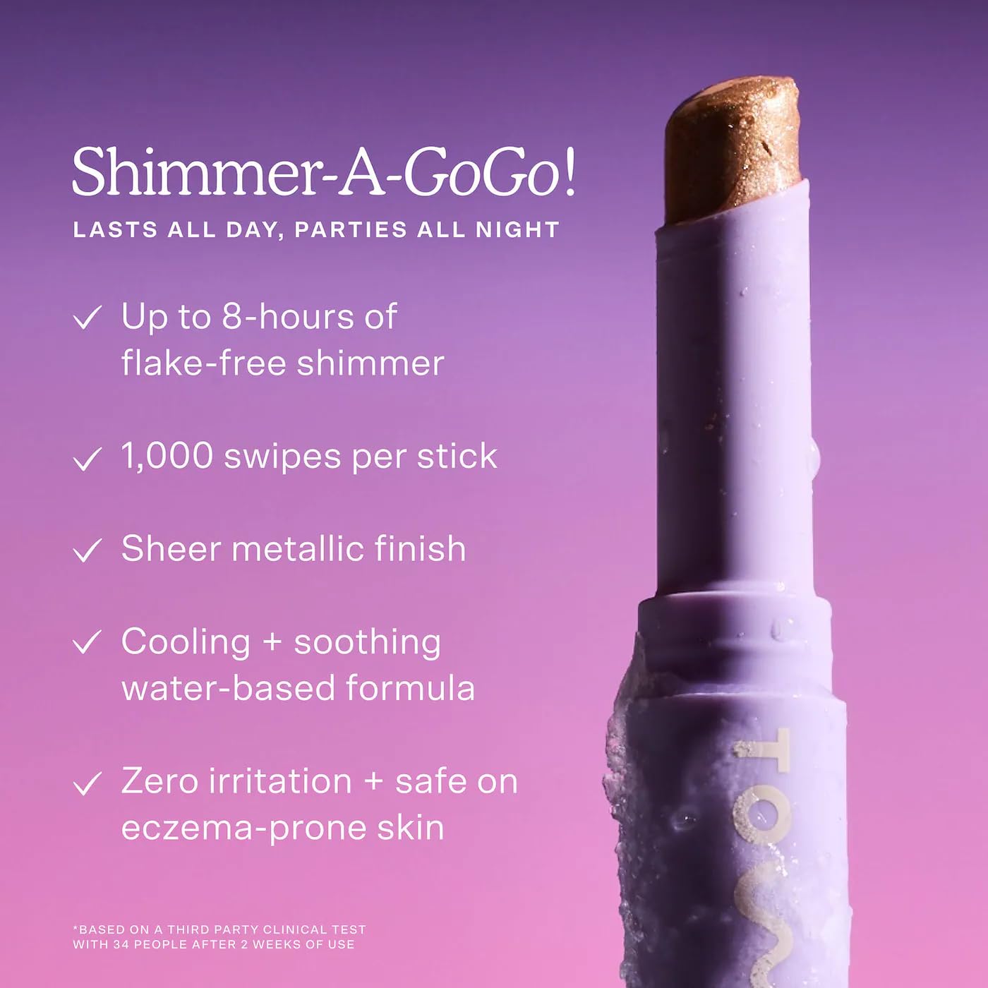 Tower 28 GoGo Cooling Shimmer Eyeshadow Stick - 8-Hour Wear Cream + Precise Highlighter - Avalon (.09 oz)
