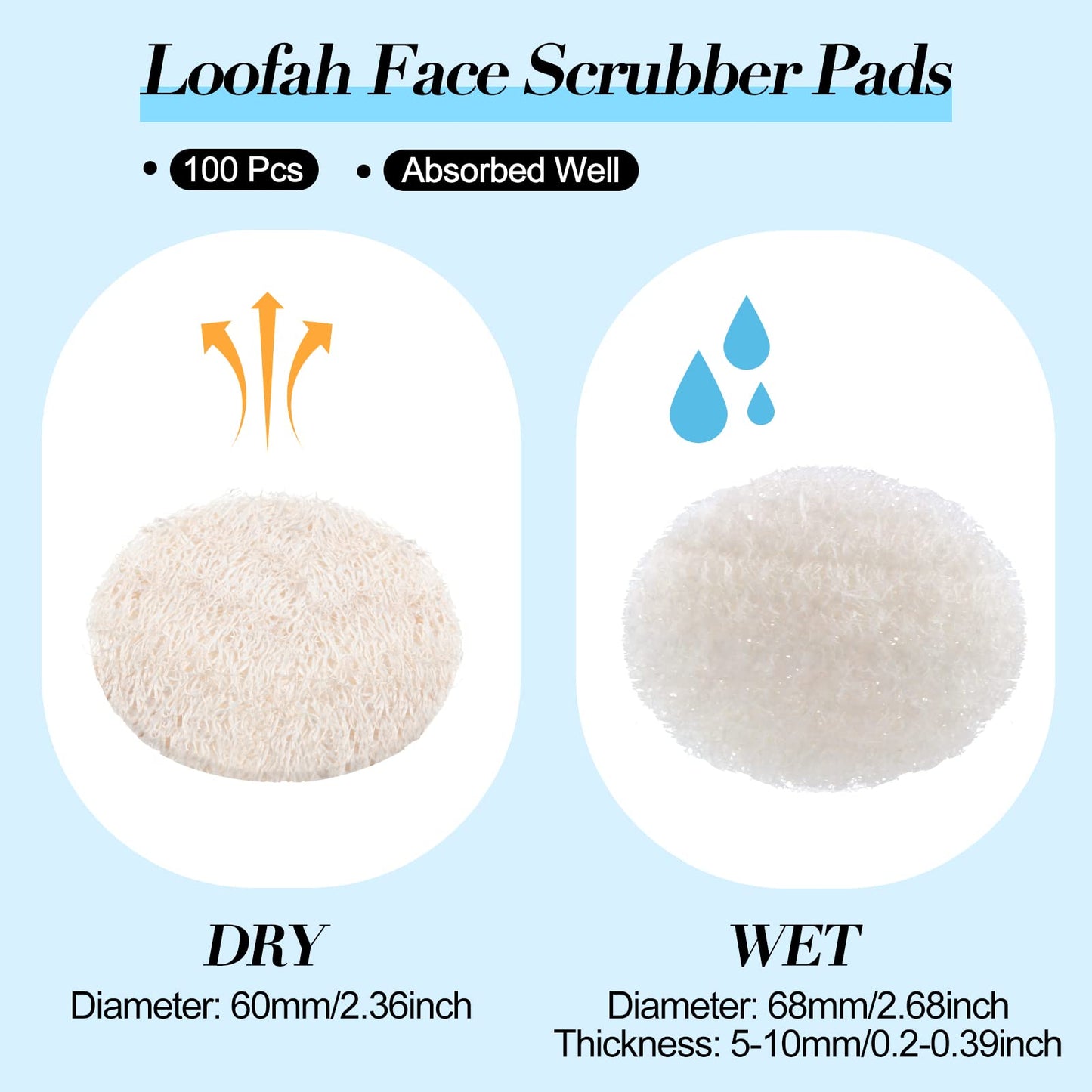 Bokon 100 Pcs Natural Loofah Exfoliating Face Pads 2.36 Inch Round Facial Scrubber Sponges Bulk Cleansing Discs for Face Body Bath Shower Spa Dead Skin Removal for Women Men