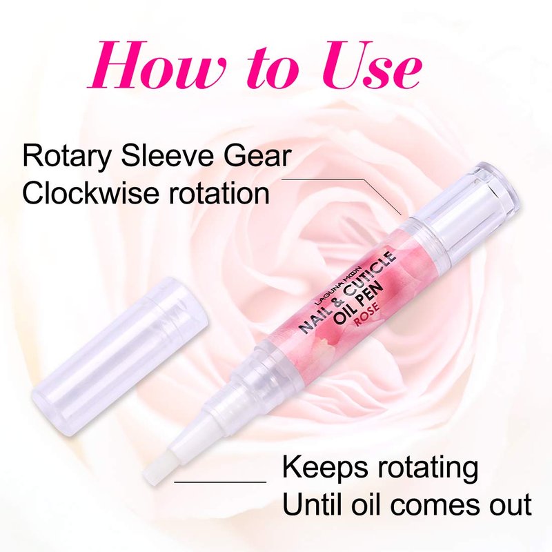 Lagunamoon Cuticle Oil Pen - Nourishing Nail Care & Growth Formula - Rose, 5 ml