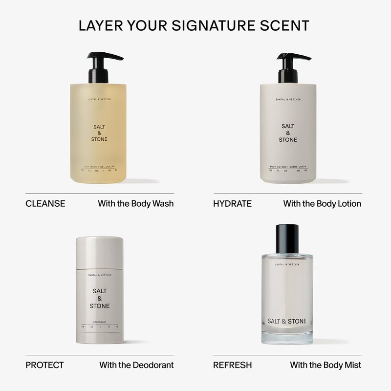 Salt & Stone Body Wash with Antioxidants for Deep Moisture | For Women & Men, Sulfate, Paraben, & Dye Free, Leaving Skin Soft and Hydrated | Santal & Vetiver 15.2 fl oz
