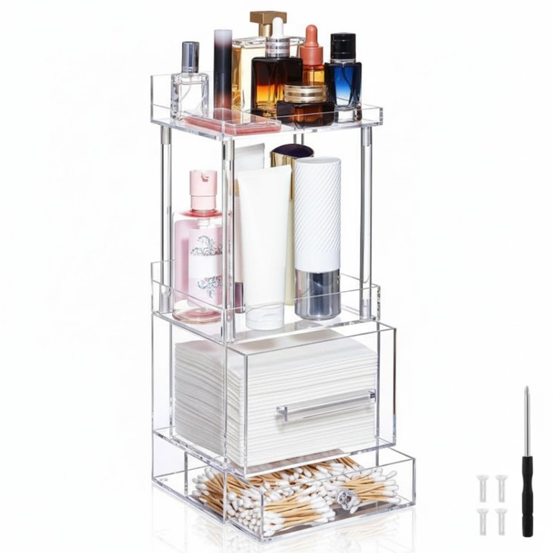 Qinyoung Four Layers Disposable Facial Towels Storage Box Compatible with Clean Towel XL (Excluding Facial Towels) Acrylic Container Clear Face Towel Holder Makeup Box Organizer
