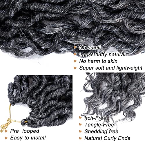 LIYATE Goddess Locs Crochet Hair 14 Inch 6 Packs Faux Locs Crochet Hair for Black Women Pre Looped Soft River Locs Crochet Braids with Curly Hair Bohemian Hippie Locs Hair Extensions(T1B/Gray)