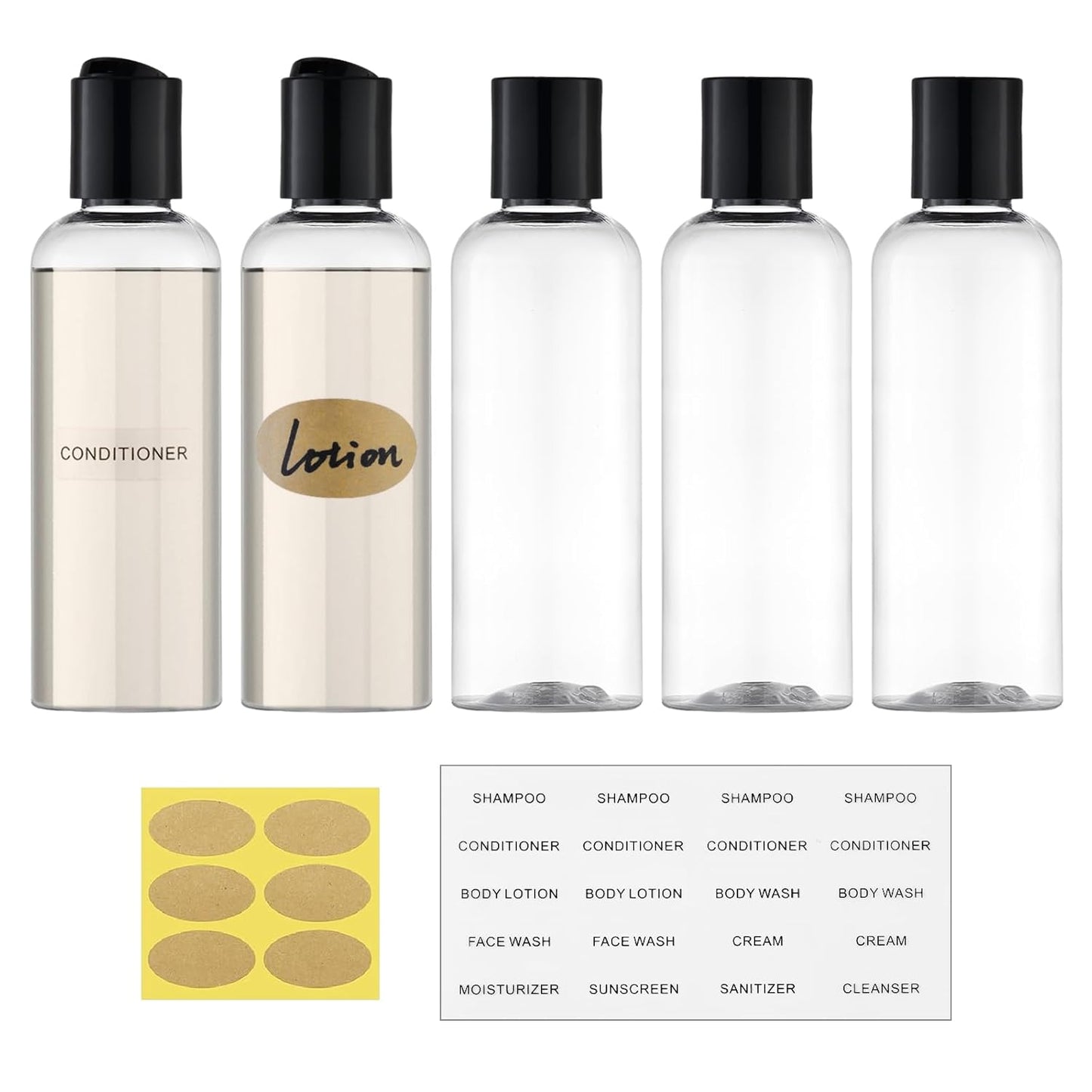 Skiennix Travel Bottles - 3.4 oz TSA Approved Leak Proof Containers | 5 Pack Clear Squeezable Bottles for Shampoo & Lotion