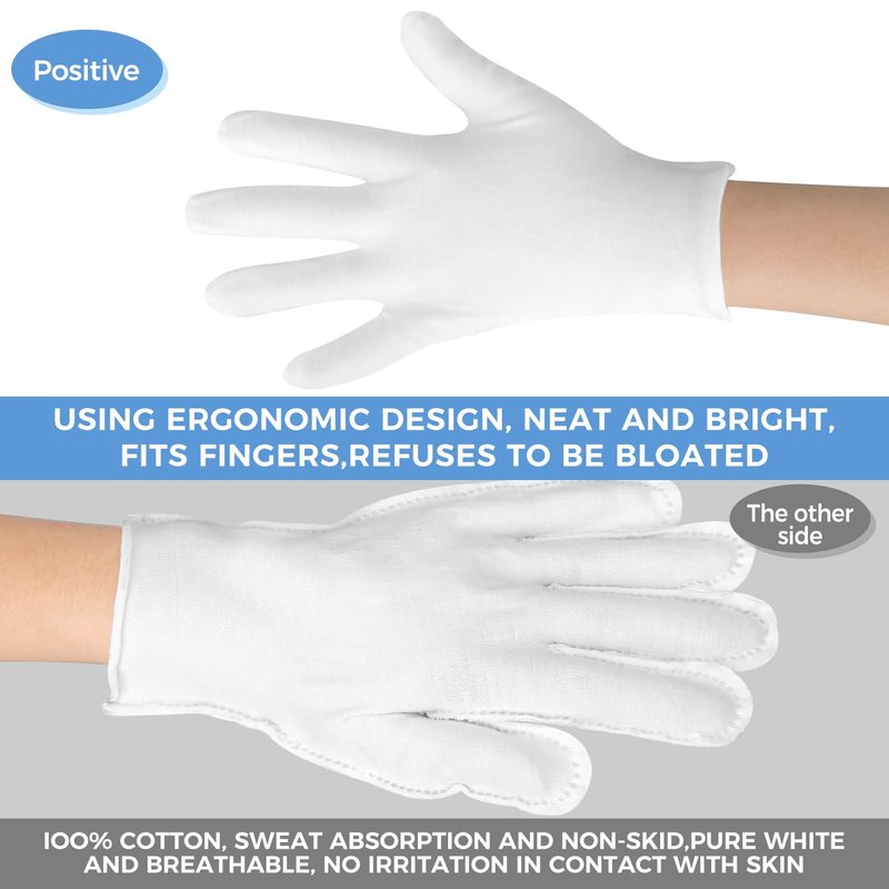 3 Pairs Cotton Gloves for Dry Hands Sleeping, Soft Moisturizing Eczema Gloves Overnight, Stretchable White Gloves Women & Men for Coin Jewelry Silver Inspection Halloween Costume
