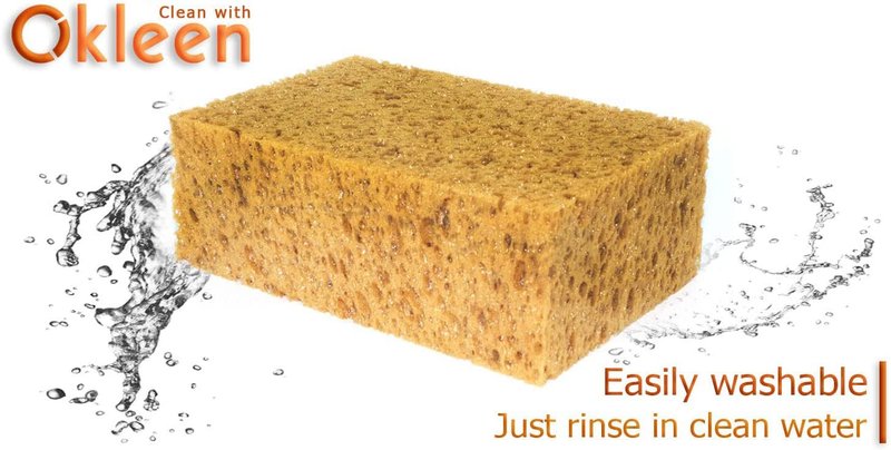 Okleen Car Wash Sponge. Made in Europe. 7.9x5.1x2.8 inches. Large Sponge for Auto, Truck, Motorcycle, Bike Washing. Boat Bail Sponge