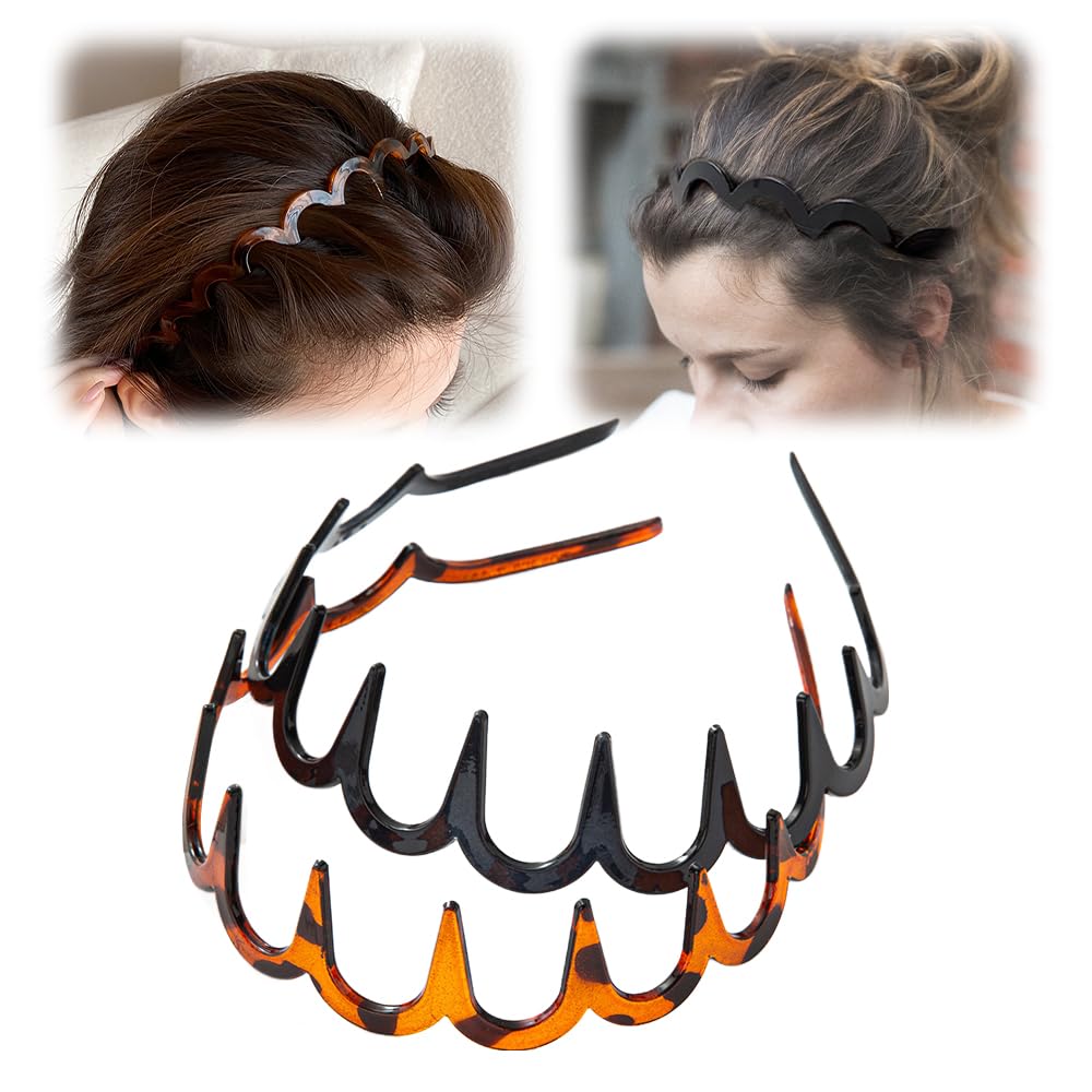 Versatile Styling Headbands for Women and Girls, U Shape Fashion Tooth Hair Comb Headband, High Cranium Head Bands with Teeth, Hair Accessories Reversible Korean Headbands (Amber & Black, One Size)