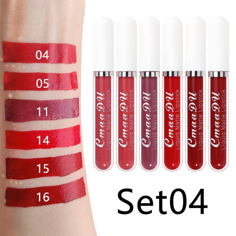 Matte Liquid Lipstick Set - 6 Pcs Long-Lasting Lip Gloss for Women | Dark Ruby, Brick Red, Mauve Shades