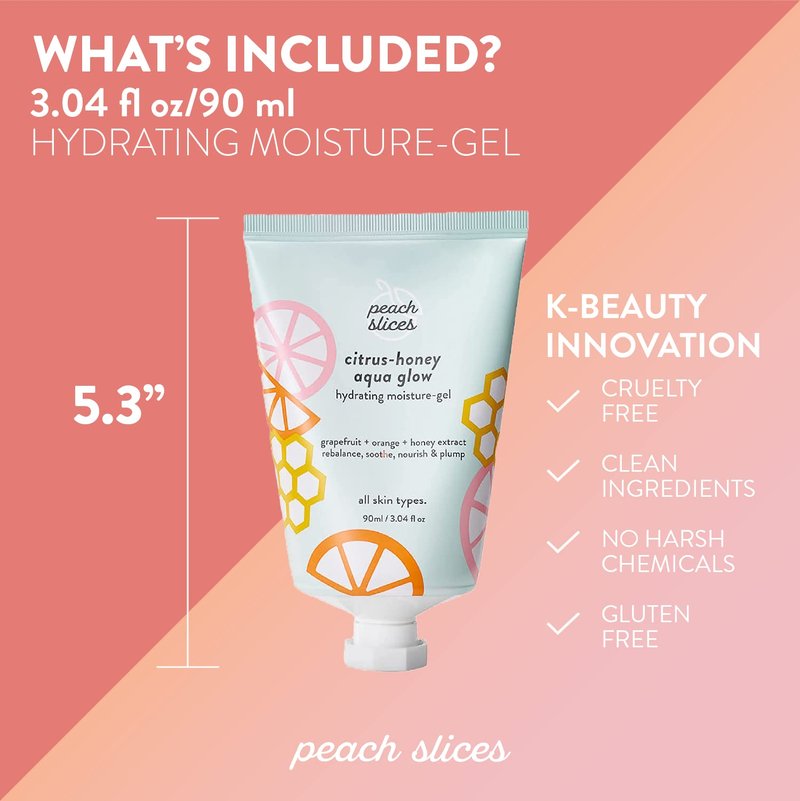 Peach Slices - Citrus-Honey Aqua Glow Moisturizer (3.04 oz) - Hydrating Moisture-Gel - Rebalance, Soothe, & Nourish - Grapefruit, Orange, Honey Extract - Vegan, Cruelty Free, Korean Skin Care & Beauty