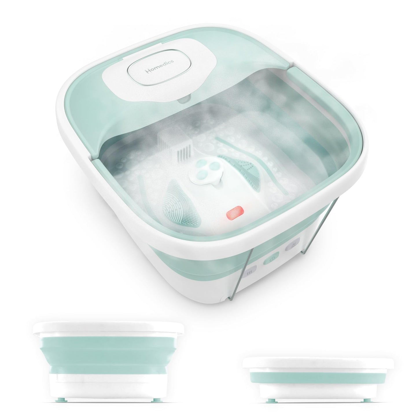 HoMedics Smart Space Elite Footbath with Heat Boost, Collapsible, Invigorating Bubble Massage, 3 Pedicure Attachments, Safe to Use Bath Salts, Patented Safety-Lock System, Ergonomic