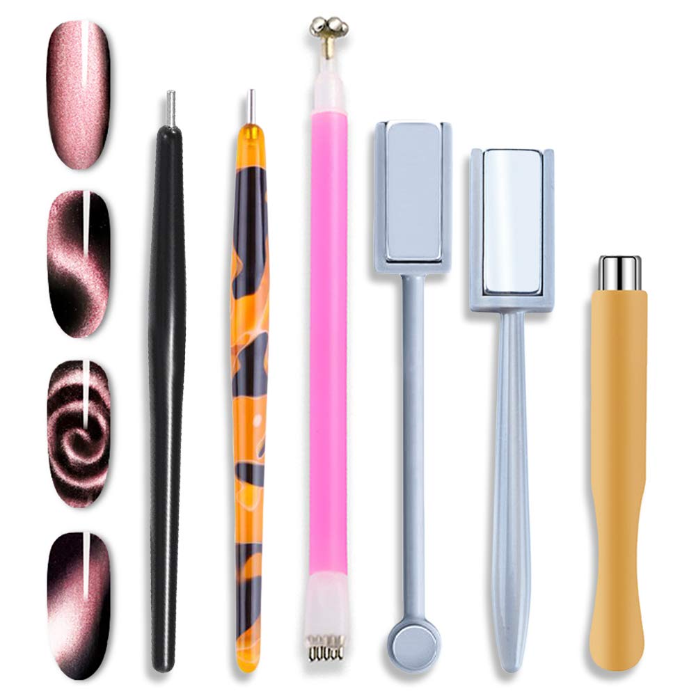 WOKOTO 6Pcs 3d Cat Eyes Magnet Magnetic UV Gel Nail Polish Magnet Pens Set Flower Ombre Design Double Head Magnet Stick Manicure DIY Tools Nail Magnet For Cat Eye Designs Wands